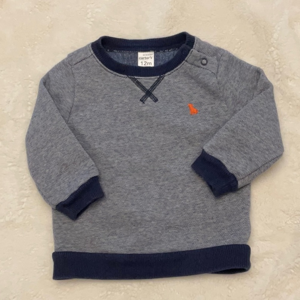 Carter’s Baby Boy Navy Striped Button Sweatshirt Size 12 Months